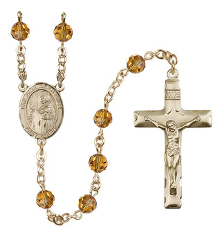 14 Karat Gold 6mm Austrian Crystal San Juan de la Cruz Rosary in Topaz
