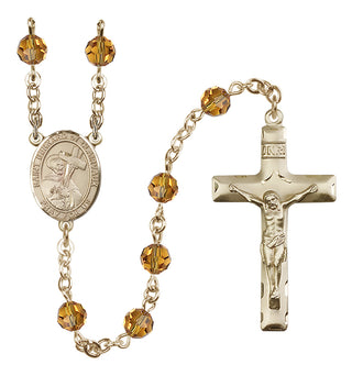 14 Karat Gold 6mm Austrian Crystal Saint Bernard of Clairvaux Rosary in Topaz