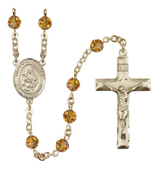 14 Karat Gold 6mm Austrian Crystal Virgen del Carmen Rosary in Topaz