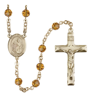 14 Karat Gold 6mm Austrian Crystal Saint Aaron Rosary in Topaz