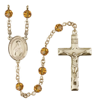 14 Karat Gold 6mm Austrian Crystal Saint Hildegard von Bingen Rosary in Topaz