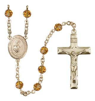 14 Karat Gold 6mm Austrian Crystal Virgen de la Merced Rosary in Topaz