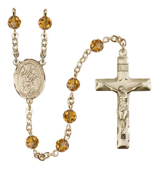 14 Karat Gold 6mm Austrian Crystal Saint Peter Nolasco Rosary in Topaz