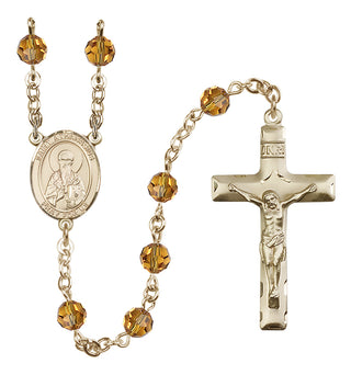 14 Karat Gold 6mm Austrian Crystal Saint Athanasius Rosary in Topaz