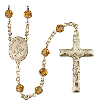 14 Karat Gold 6mm Austrian Crystal Saint Thomas of Villanova Rosary in Topaz