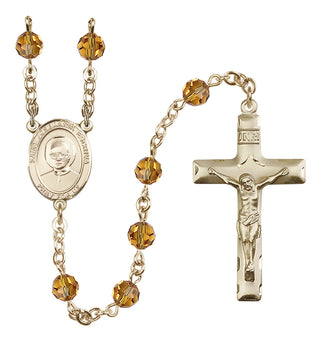 14 Karat Gold 6mm Austrian Crystal Saint Josemaria Escriva Rosary in Topaz