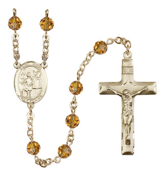 14 Karat Gold 6mm Austrian Crystal Saint Vitus Rosary in Topaz
