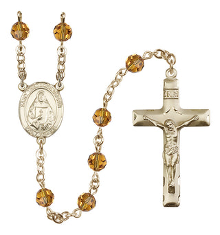 14 Karat Gold 6mm Austrian Crystal Saint Theodora Rosary in Topaz