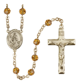 14 Karat Gold 6mm Austrian Crystal Our Lady of Assumption Rosary in Topaz