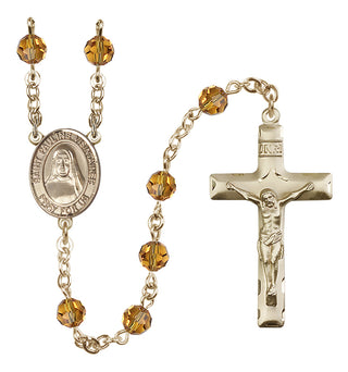 14 Karat Gold 6mm Austrian Crystal Saint Pauline Visintainer Rosary in Topaz