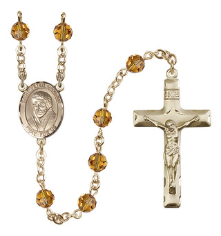 14 Karat Gold 6mm Austrian Crystal Saint Peter Canisius Rosary in Topaz