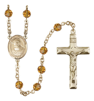 14 Karat Gold 6mm Austrian Crystal Saint Daniel Comboni Rosary in Topaz