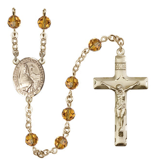 14 Karat Gold 6mm Austrian Crystal Saint Jeanne Chezard de Matel Rosary in Topaz