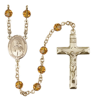14 Karat Gold 6mm Austrian Crystal Saint Jeanne Jugan Rosary in Topaz