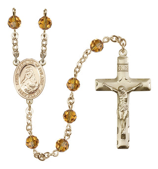 14 Karat Gold 6mm Austrian Crystal Saint Jadwiga of Poland Rosary in Topaz