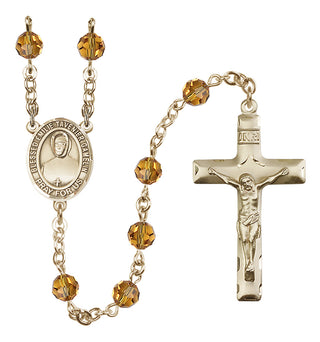 14 Karat Gold 6mm Austrian Crystal Blessed Emilie Tavernier Gamelin Rosary in Topaz