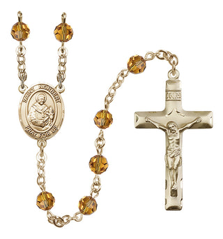 14 Karat Gold 6mm Austrian Crystal Saint Norbert of Xanten Rosary in Topaz
