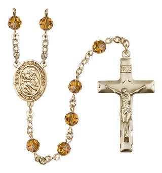 14 Karat Gold 6mm Austrian Crystal Our Lady of the Precious Blood Rosary in Topaz