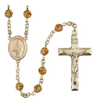 14 Karat Gold 6mm Austrian Crystal Saint Emma Uffing Rosary in Topaz