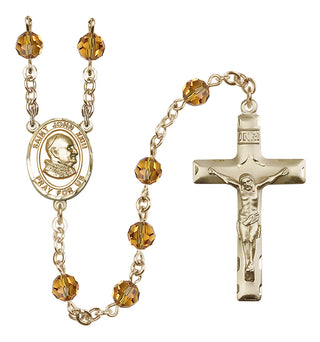 14 Karat Gold 6mm Austrian Crystal Saint John Xxiii Rosary in Topaz