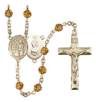 14 Karat Gold 6mm Austrian Crystal Saint Christopher / Karate Rosary in Topaz
