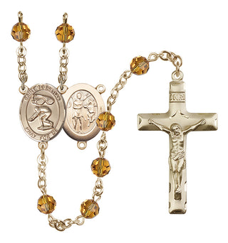 14 Karat Gold 6mm Austrian Crystal Saint Sebastian/Swimming Rosary in Topaz