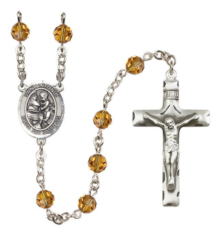 Sterling Silver 6mm Austrian Crystal San Antonio Rosary in Topaz