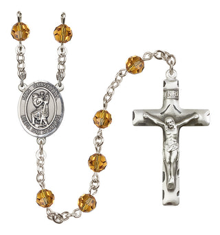 Sterling Silver 6mm Austrian Crystal San Cristobal Rosary in Topaz