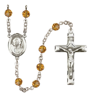 Sterling Silver 6mm Austrian Crystal Saint David of Wales Rosary in Topaz