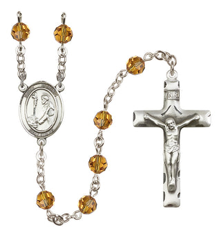 Sterling Silver 6mm Austrian Crystal Saint Dominic de Guzman Rosary in Topaz
