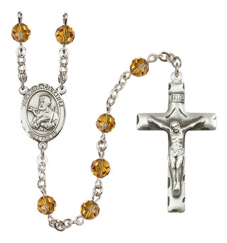 Sterling Silver 6mm Austrian Crystal Saint Francis Xavier Rosary in Topaz