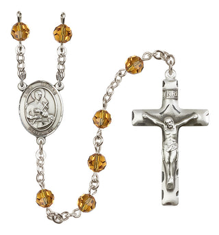 Sterling Silver 6mm Austrian Crystal Saint Gerard Majella Rosary in Topaz
