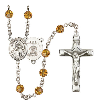 Sterling Silver 6mm Austrian Crystal Saint Joan of Arc / Air Force Rosary in Topaz