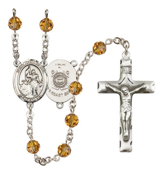 Sterling Silver 6mm Austrian Crystal Saint Joan of Arc /Coast Guard Rosary in Topaz