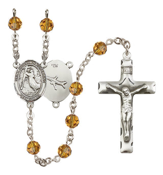 Sterling Silver 6mm Austrian Crystal Saint Joseph of Cupertino Rosary in Topaz