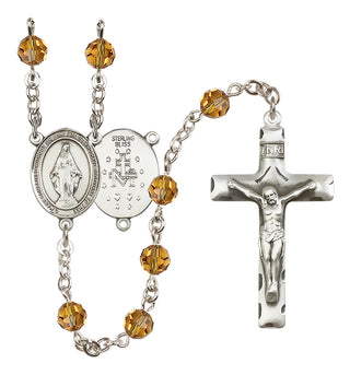 Sterling Silver 6mm Austrian Crystal Miraculous Rosary in Topaz