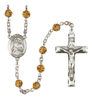 Sterling Silver 6mm Austrian Crystal Saint Raphael the Archangel Rosary in Topaz