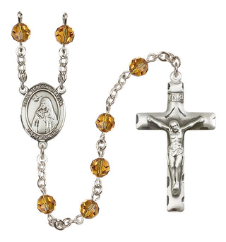Sterling Silver 6mm Austrian Crystal Saint Teresa of Avila Rosary in Topaz
