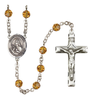 Sterling Silver 6mm Austrian Crystal Santa Teresita Rosary in Topaz