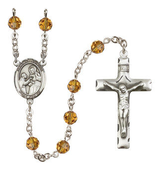Sterling Silver 6mm Austrian Crystal Saint John of God Rosary in Topaz