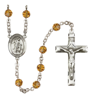 Sterling Silver 6mm Austrian Crystal Guardian Angel with Child Rosary in Topaz