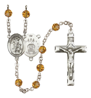 Sterling Silver 6mm Austrian Crystal Guardian Angel / Air Force Rosary in Topaz
