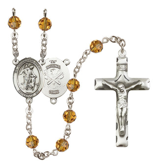 Sterling Silver 6mm Austrian Crystal Guardian Angel / Nat'l Guard Rosary in Topaz