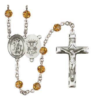 Sterling Silver 6mm Austrian Crystal Guardian Angel / Navy Rosary in Topaz