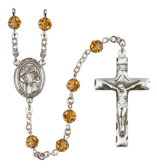 Sterling Silver 6mm Austrian Crystal Saint Ursula Rosary in Topaz