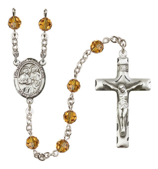 Sterling Silver 6mm Austrian Crystal Saints Cosmas & Damian Rosary in Topaz