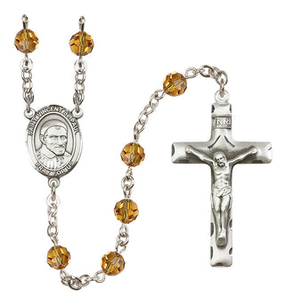Sterling Silver 6mm Austrian Crystal Saint Vincent de Paul Rosary in Topaz