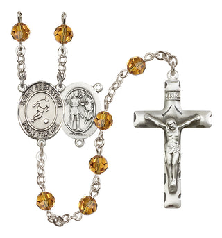 Sterling Silver 6mm Austrian Crystal Saint Sebastian/Soccer Rosary in Topaz