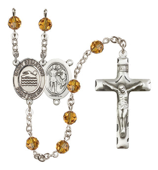 Sterling Silver 6mm Austrian Crystal Saint Sebastian/Swimming Rosary in Topaz