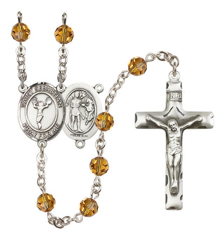 Sterling Silver 6mm Austrian Crystal Saint Sebastian/Cheerleading Rosary in Topaz